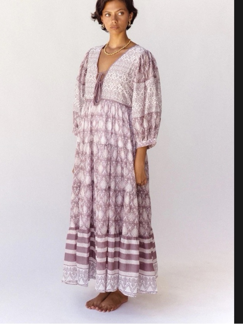 Daughters of India Lavender Floral Tie-Front Maxi Dress